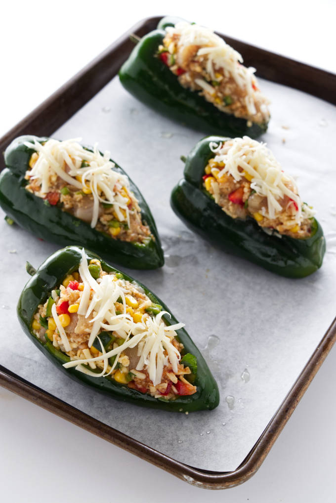 Sheet pan with stuffed poblano peppers
