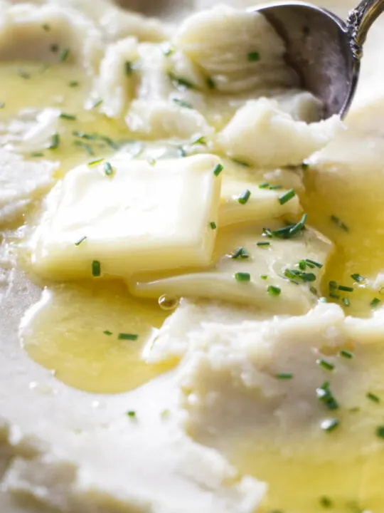 Butter melting on mashed potatoes.
