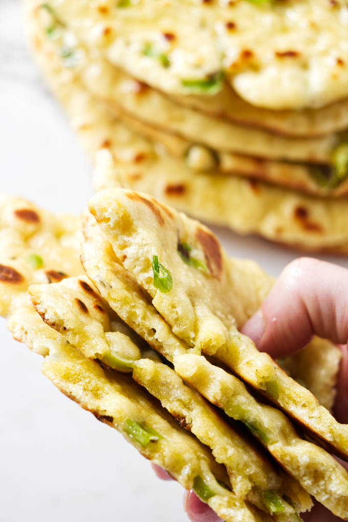 Naan bread folded in half.