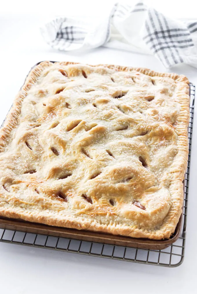 Apple Slab Pie cooling on wire rack.