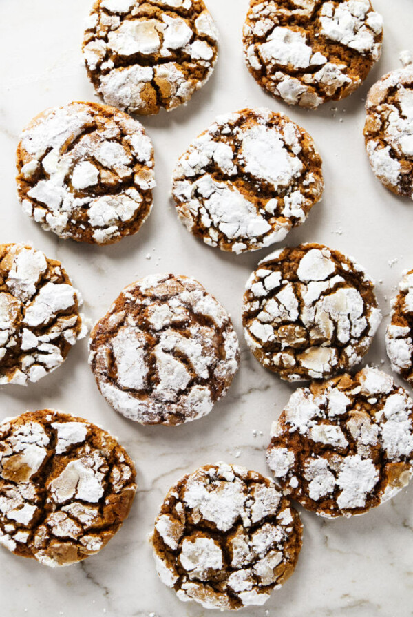 Freshly baked gingerbread crinkle cookies.