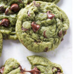 Warm, soft matcha chocolate chip cookies.