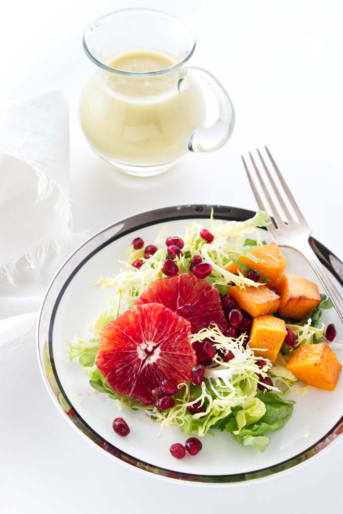 mixed green salad with blood orange