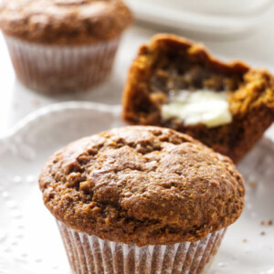 Bran muffins on a plate.