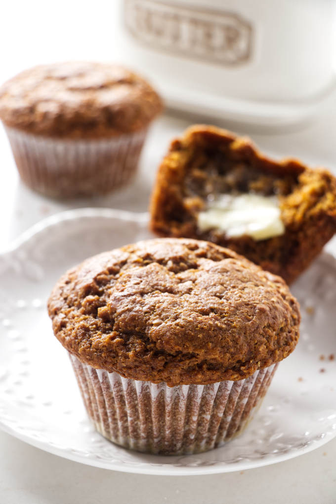 Bran muffins on a plate.