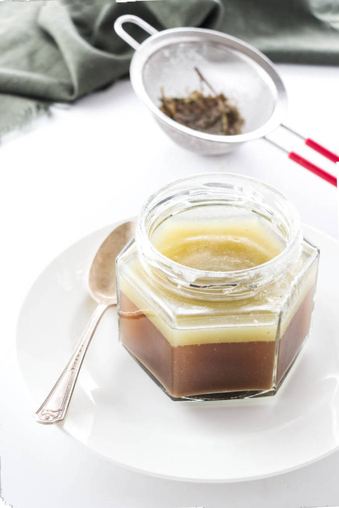 Jar of strained duck juices and fat