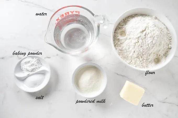 Ingredients used to make fry bread without yeast.
