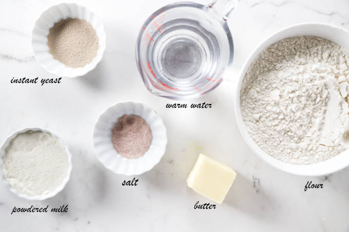 Ingredients used to make fry bread with yeast.