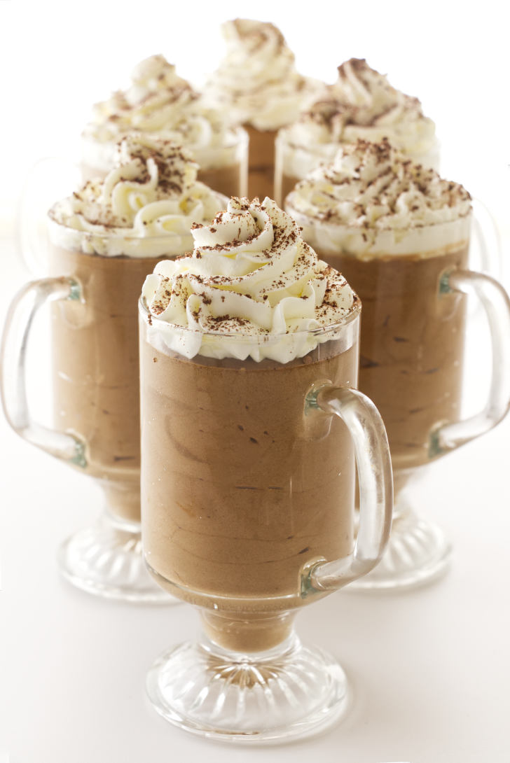 6 servings of Irish Coffee Mousse garnished with whip cream