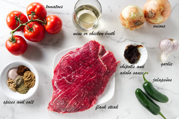 Ingredients used to make a ranchero steak recipe.