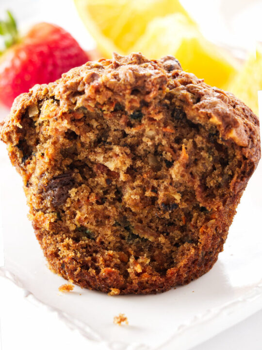 Close up view of a jumbo morning glory muffin