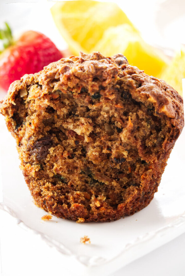 Close up view of a jumbo morning glory muffin