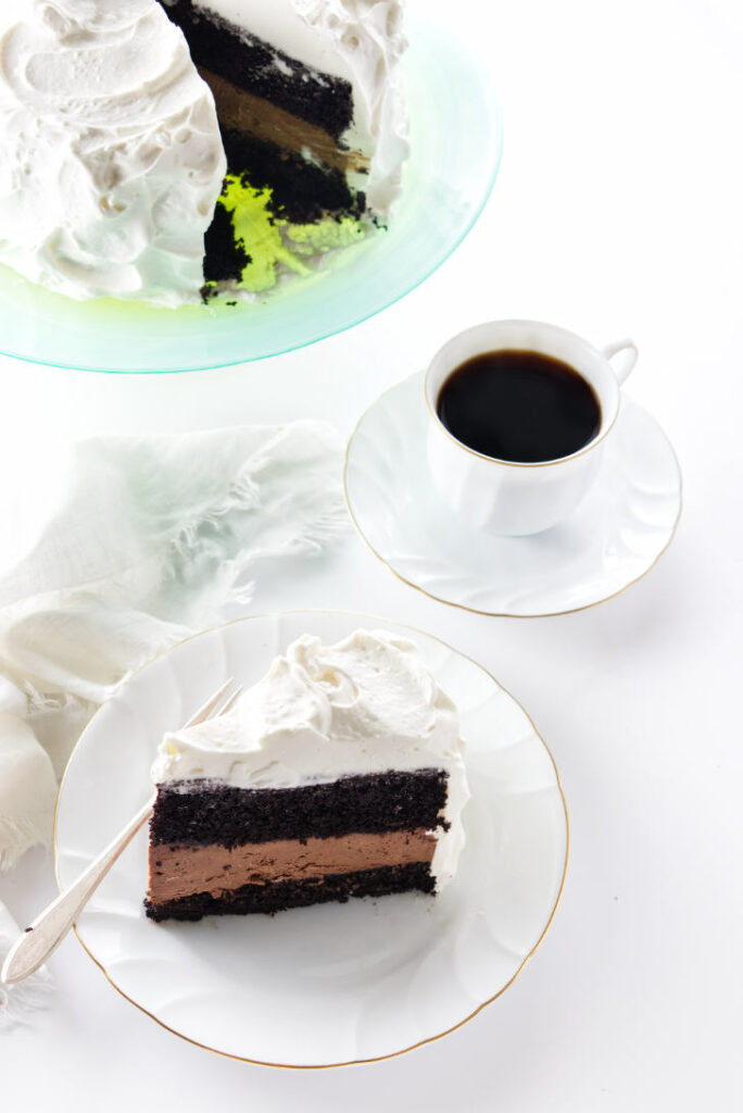Overhead view of a serving of Irish Coffee Chocolate Cake