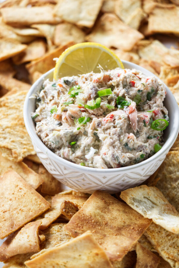 A bowl filled with smoked salmon dip.