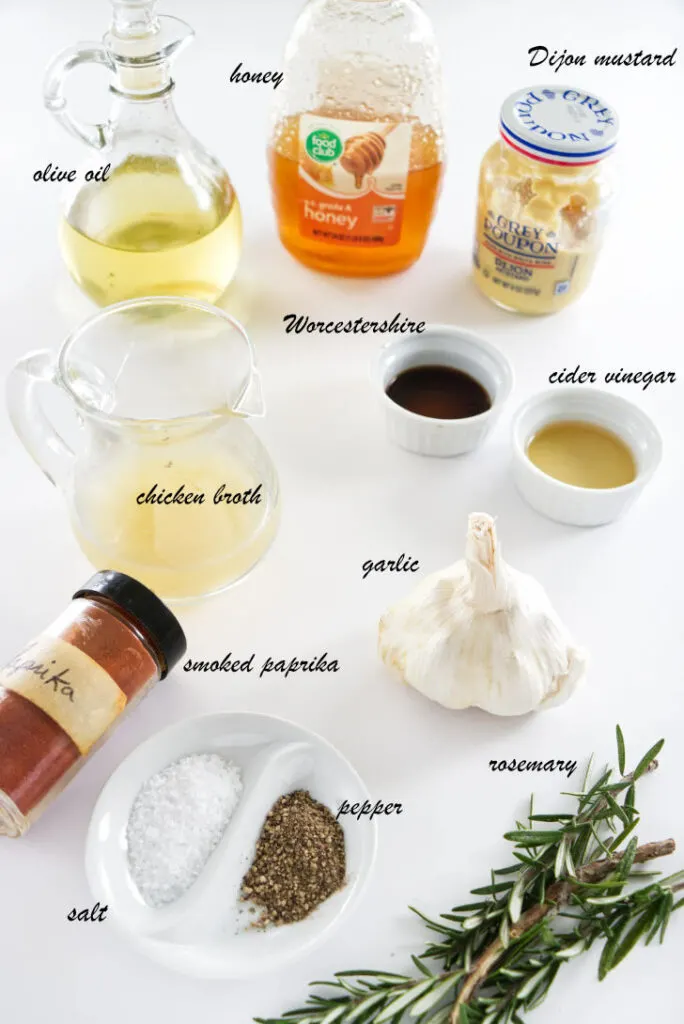 Ingredients to make honey dijon baked chicken quarters.