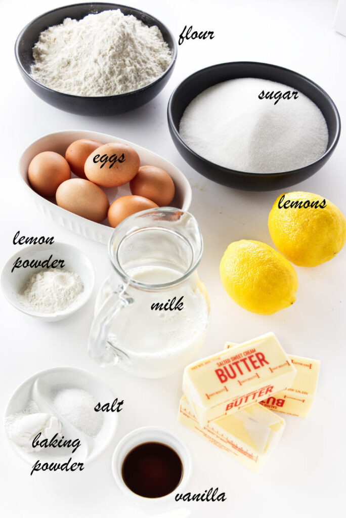 Ingredients for cold oven pound cake