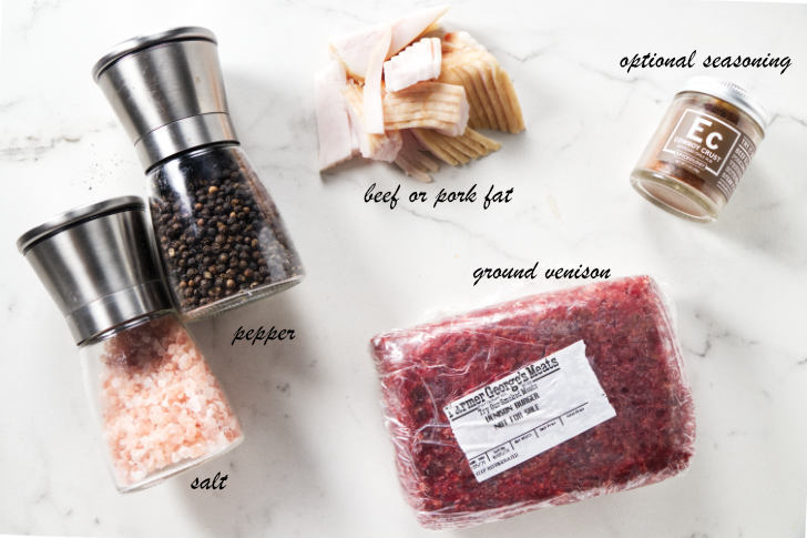 Ingredients used to make a venison burger.