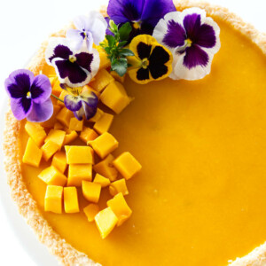 Overhead view of mango tart