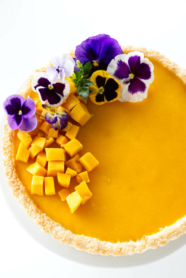 Overhead view of mango tart