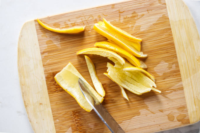 Lemon peel being chopped.