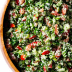 A bowl filled with a Lebanese tabbouleh salad.