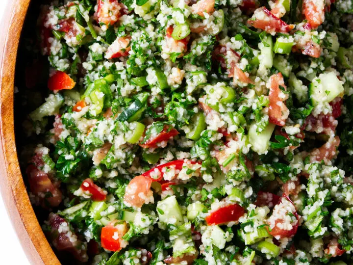 A bowl filled with a Lebanese tabbouleh salad.