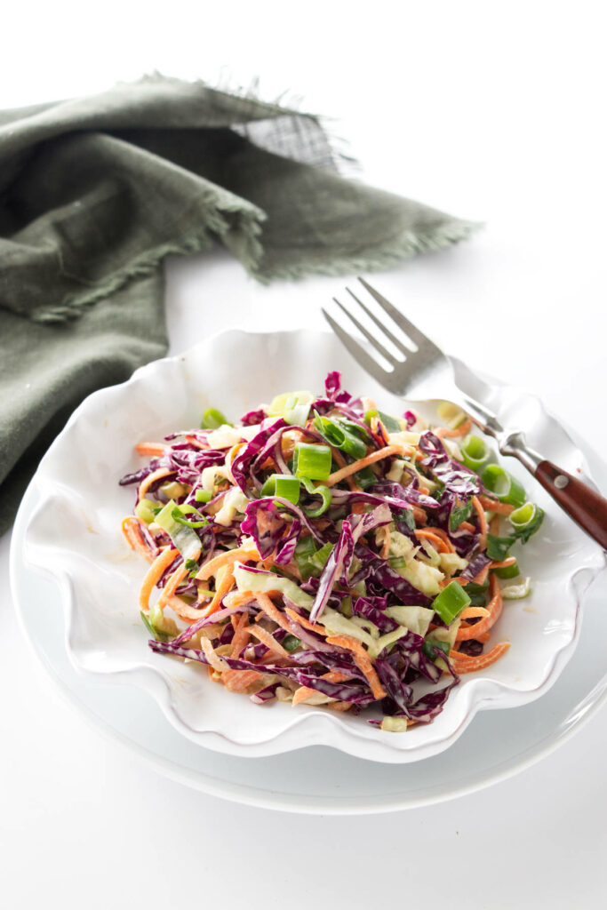 Overhead view of a serving of coleslaw