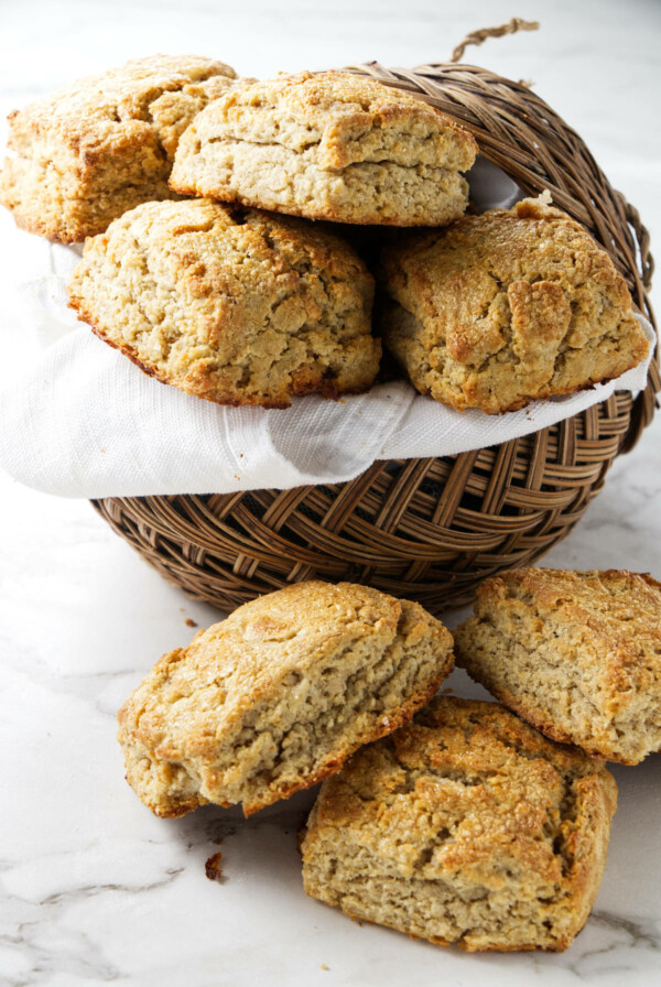 A basket filled with barley biscuits.