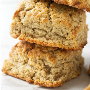 Two barley biscuits stacked on top of each other.