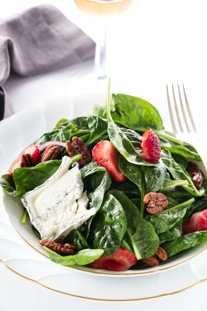 Strawberry Spinach Salad with Aged Goat Cheese