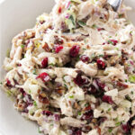 A bowl of cranberry chicken salad.