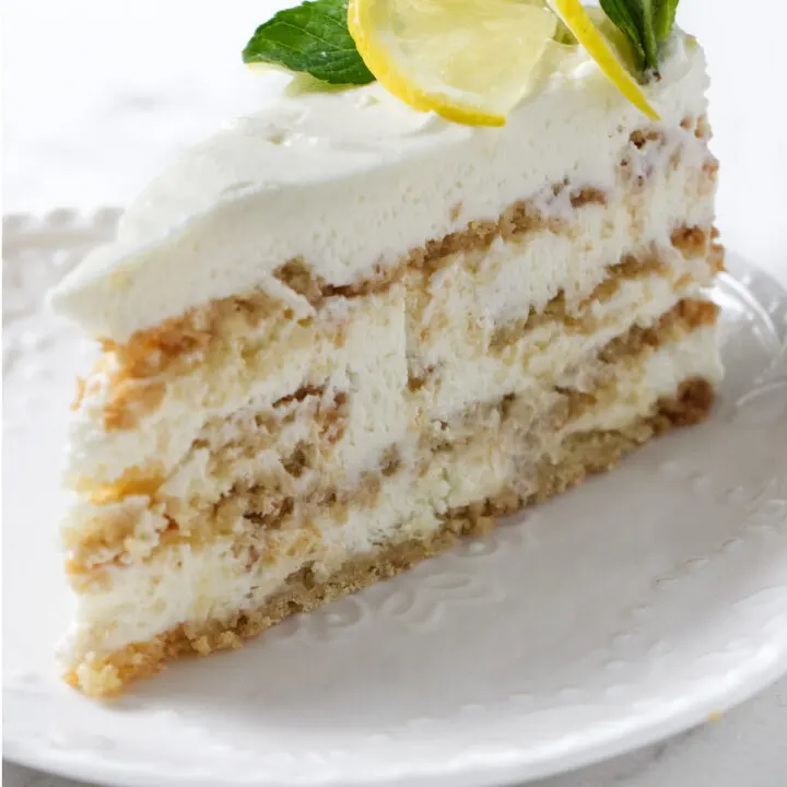 A slice of lemon icebox cake.