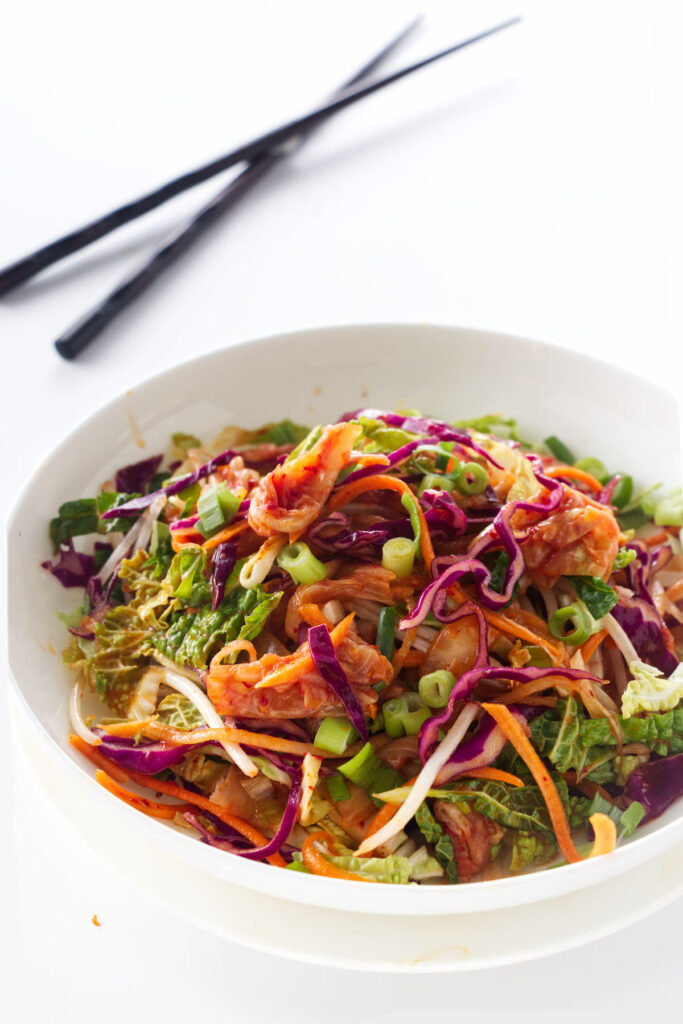 A bowl of spicy Asian slaw.