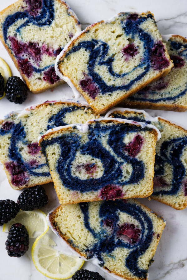 Several slices of loaf cake.