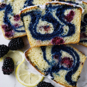 Slices of blackberry pound cake.