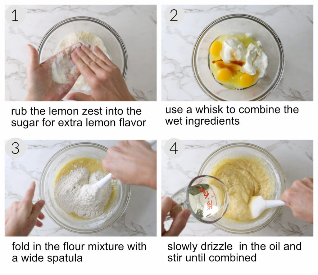 Process steps showing how to make the batter for blackberry bread.