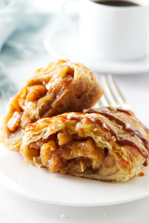 Apple filling in flaky pastry.