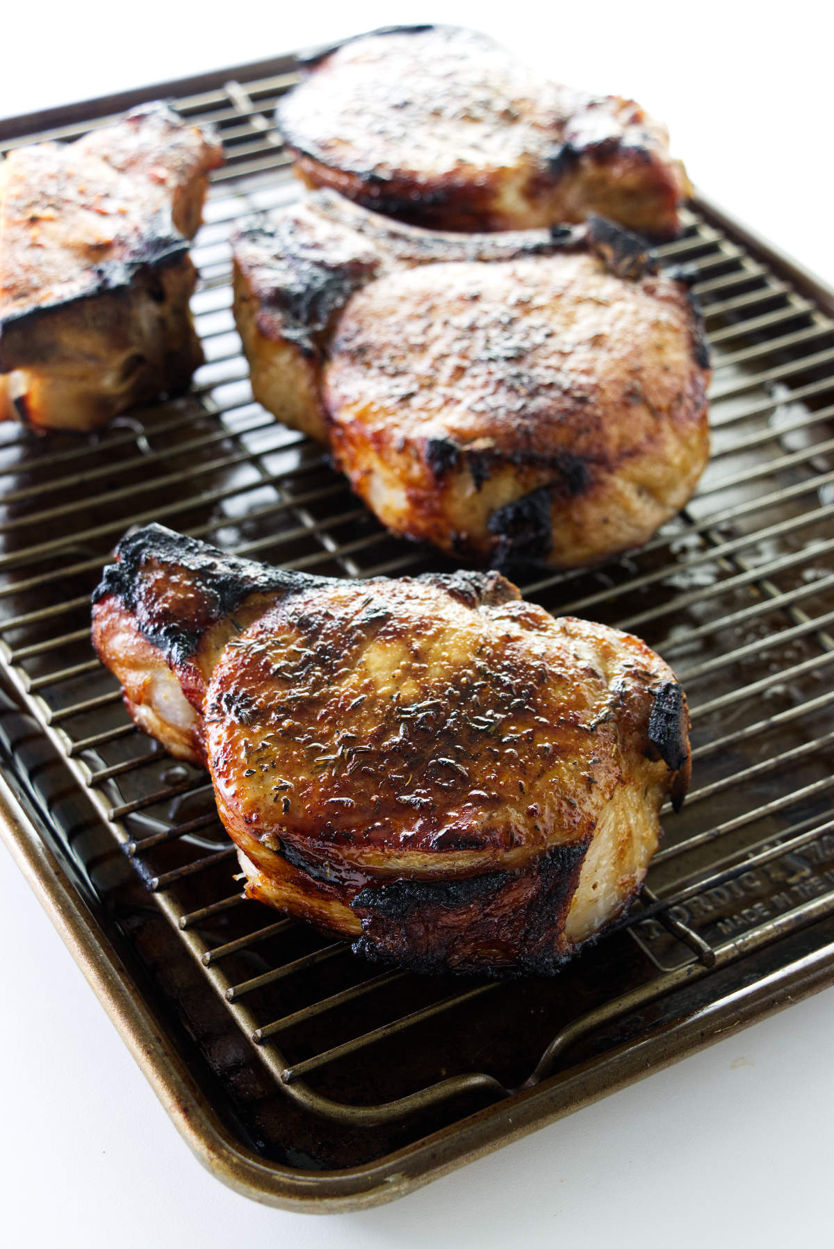 Pork chops on a baking rack