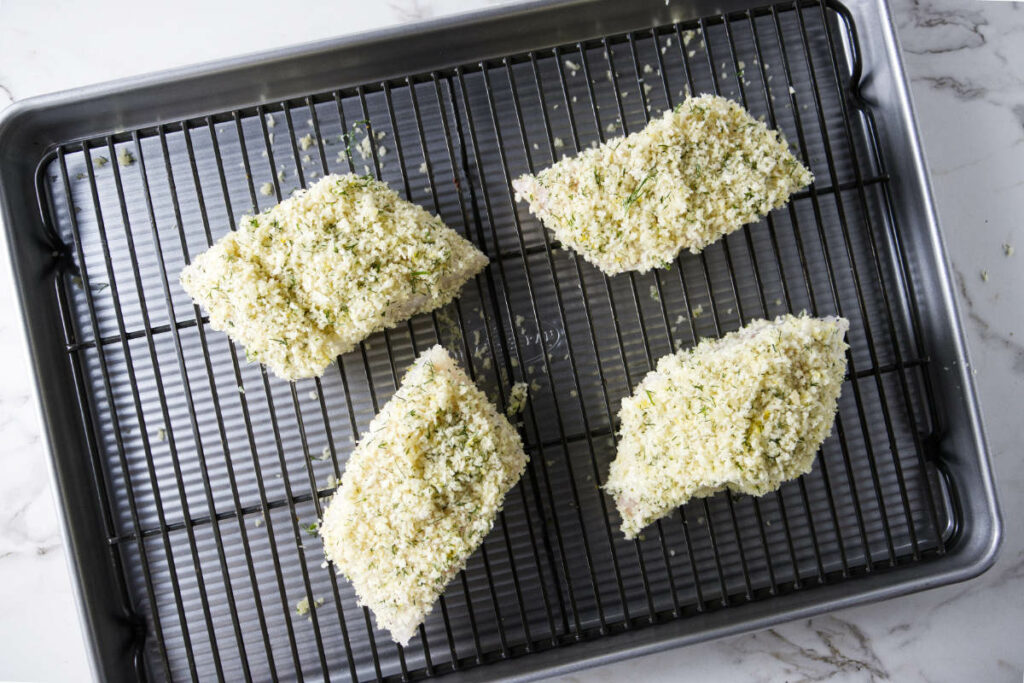 Haddock fillets ready for the oven.