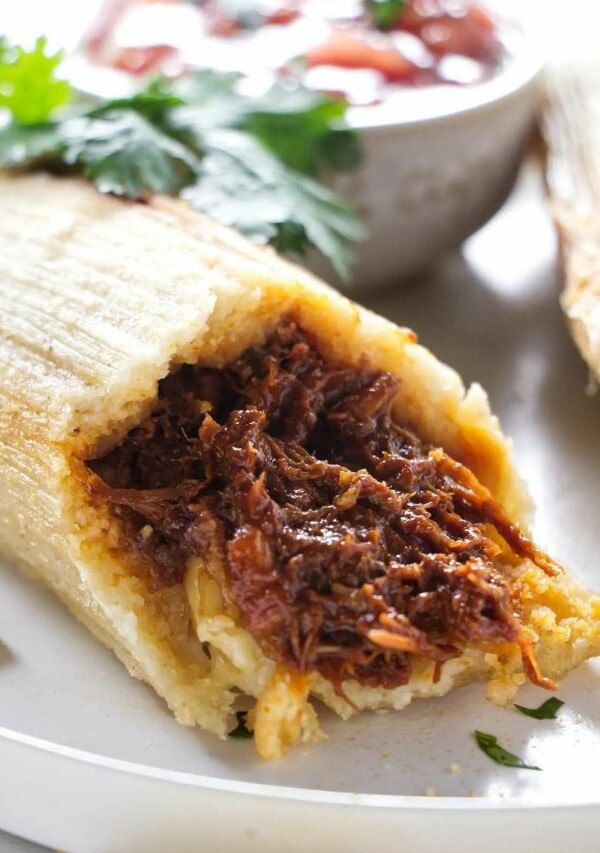 Homemade Pork Tamale on a plate.