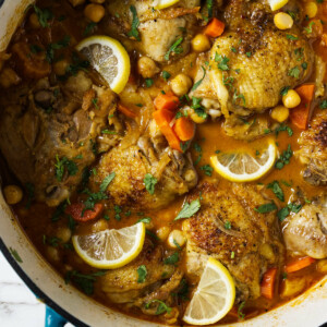 A pot of Moroccan chicken stew.