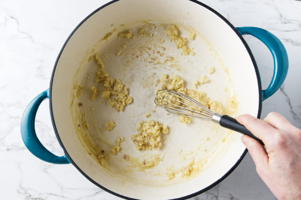 Making a roux with butter and flour