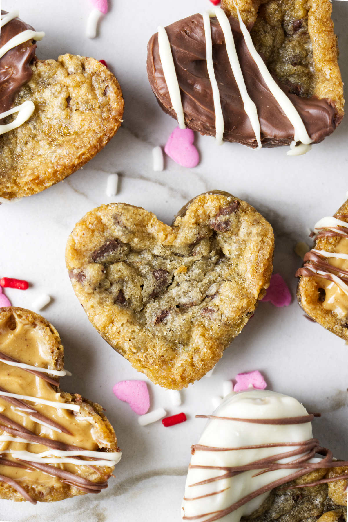 Heart shaped chocolate chip cookies.