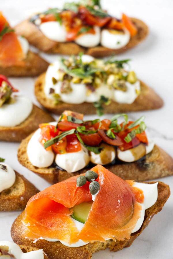 Smoked salmon on a crostini.