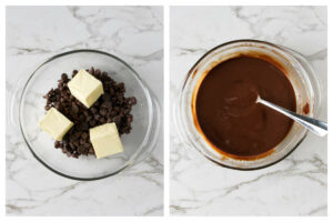 Melting butter and chocolate in a bowl.