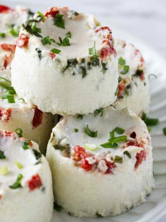 A stack of egg white bites made in the sous vide.