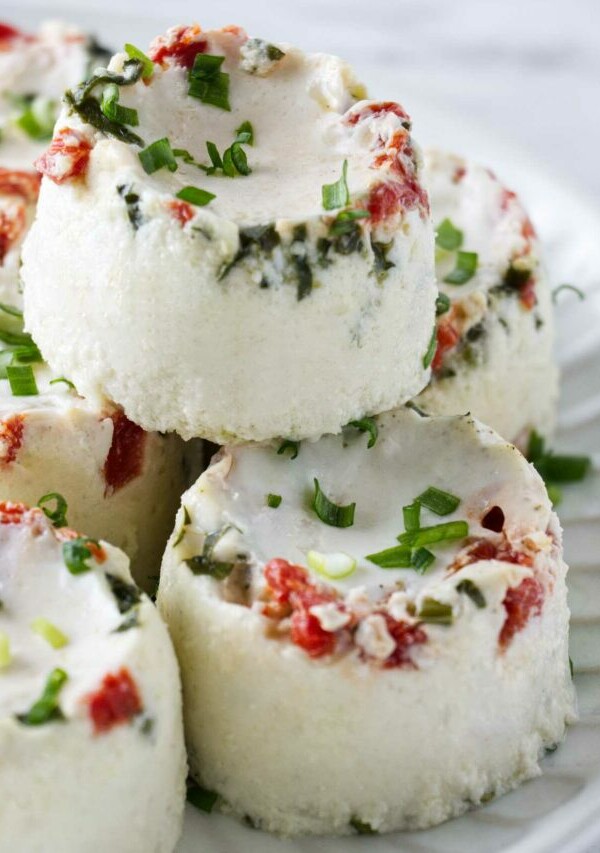 A stack of egg white bites made in the sous vide.