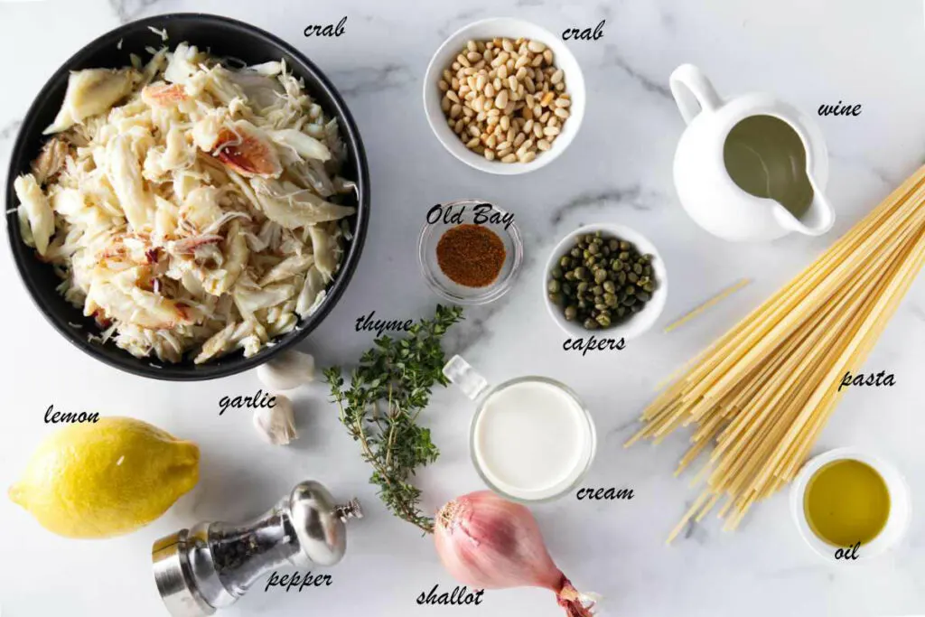 Ingredients for crab pasta.