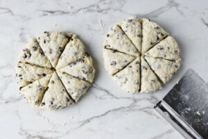 Cutting the dough into individual scones.