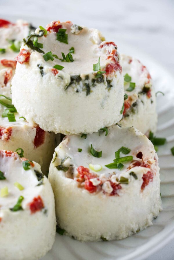 A stack of egg white bites made in the sous vide.